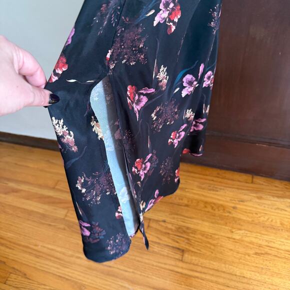 MADEWELL | Black Floral Wide V Neck Midi Dress Vegan Silk 1920s Style | Size 8 - Picture 7 of 8